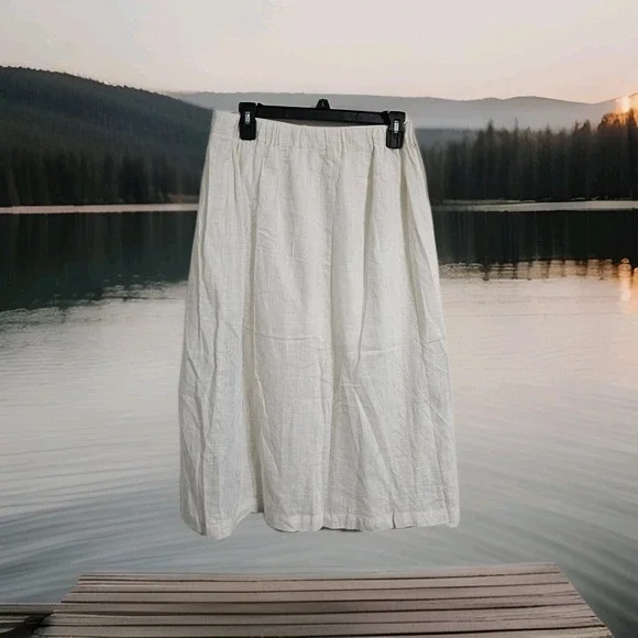 Chartou Linen Blend Wrap A Line Skirt Women's Large White Elastic Pockets Midi - Picture 7 of 9